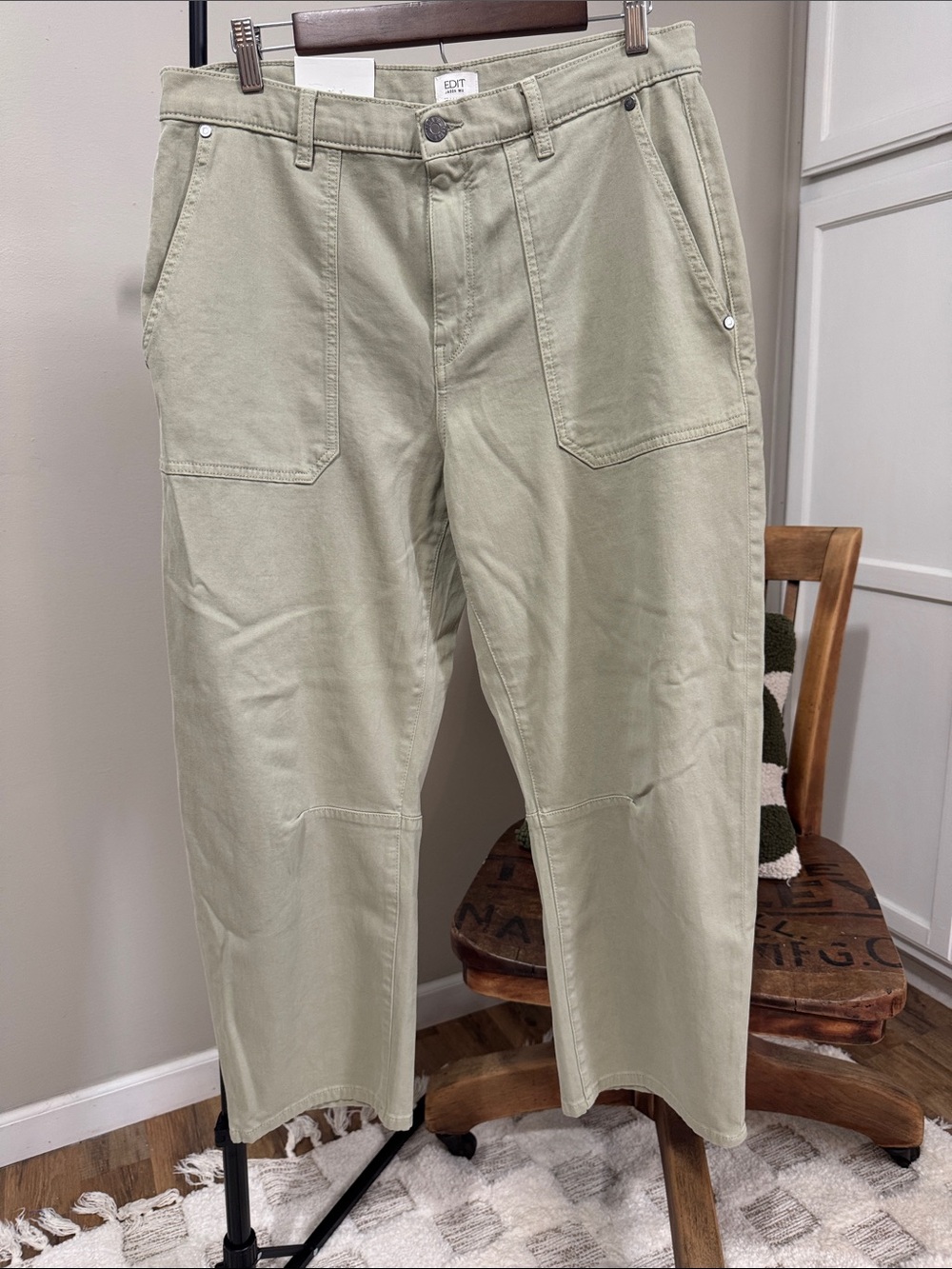 EDIT Jason Wu Wilhelmina Easy Barrel Jeans Size 30 Sage Green Cropped High Rise